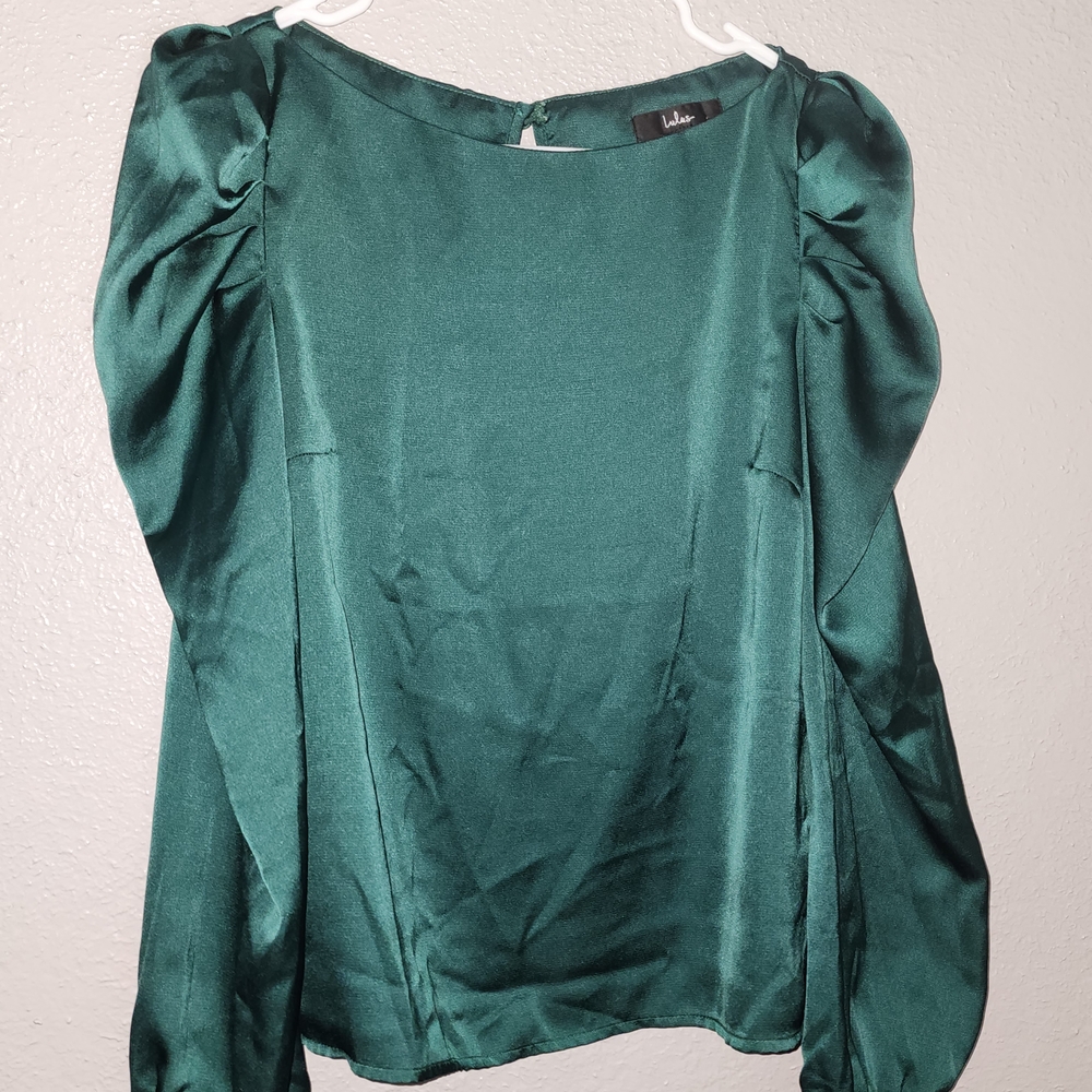 Lulu's Green Satin Blouse